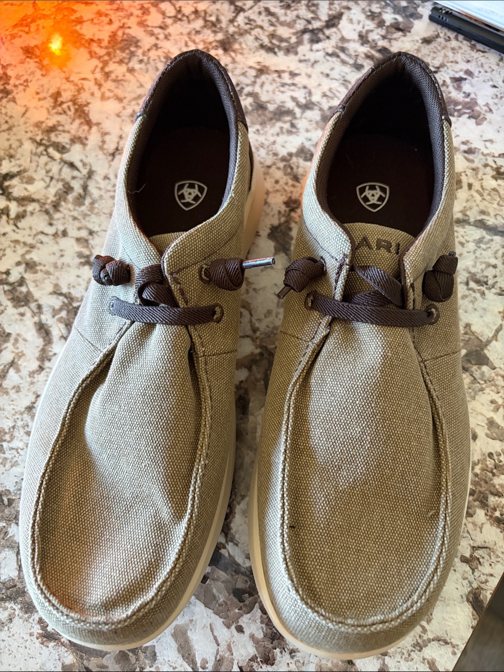 Ariat Khaki Canvas Slip-On Loafers with Brown Accents